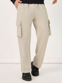 Styli - Men Beige Solid Oversized Fit Cargo Trackpant
