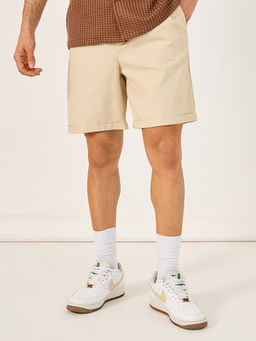 Styli - Men Beige Regular Fit Tailored Shorts with Turn Up Hem Detail