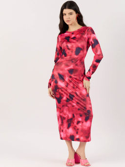 Outzidr - Pink Tie-Dye Bodycon Midi Party Dress