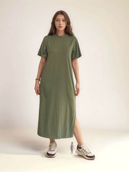 Outzidr - Olive Short Sleeve Tee Casual Wear Dress