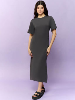 Outzidr - Charcoal Short Sleeves Tee Casual Wear Dress