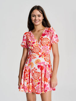 Outzidr - Multi-Color Fit And Flare Vacay Dress With Wrap Detail