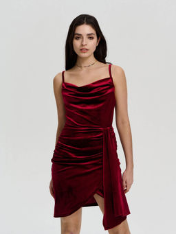Outzidr - Red Velvet Party Party Dress
