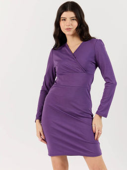 Outzidr - Purple V-Neck Bodycon Party Dress