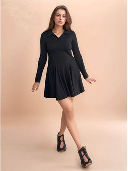 Outzidr - Solid Black Bodycon Casual Wear Dress