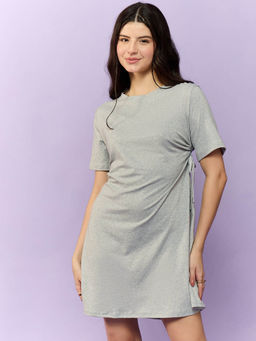 Outzidr - Grey Side Ruched Tee Casual Wear Dress