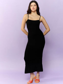 Outzidr - Black Strappy Fitted Maxi Party Dress