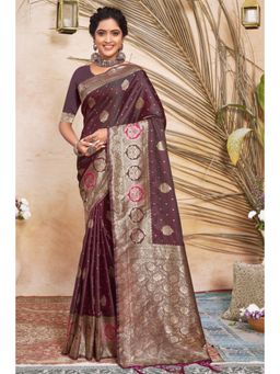 Sangam Prints - Purple Silk Woven Zari Work Traditional Tassel Saree with Unstitched Blouse