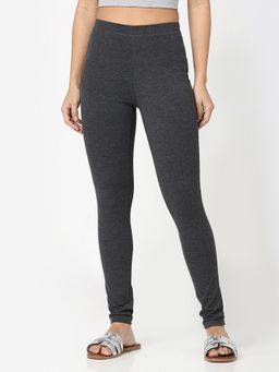 R&B - Grey Cotton High-Waist Full-Length Solid Women Leggings