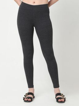 R&B - Charcoal Cotton High-Waist Full-Length Solid Leggings Women Leggings