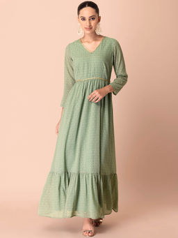 Indya - Green Printed Georgette Maxi Dress