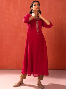 Indya - Red Embroidered & Gota Georgette Kurta