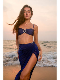 BEYOND - Crest Bandeau Bikini Top - Navy Blue