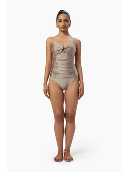 BEYOND - Crescent One Piece Swimsuit - Taupe