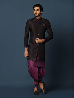 KISAH - Men Purple Kurta Sherwani Dhoti (Set of 3)