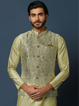 KISAH - Men Green Woven Nehru Jacket