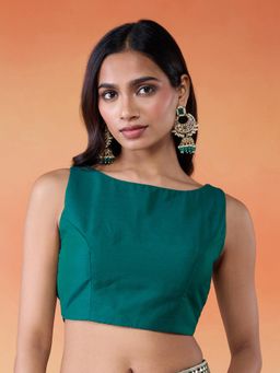 Gajra Gang - Bonjour Beagum Emerald Green Boat Neck Sleeveless Blouse with Tie-Ups