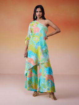 Gajra Gang - Bonjour Baegum Multicolor Aqua Modal Muslin Assymetrical Kurta Set GGBBKS05