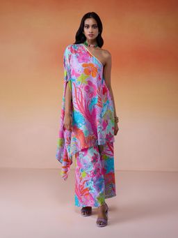 Gajra Gang - Bonjour Baegum Multicolor Lilac Modal Muslin Assymetrical Kurta Set GGBBKS05