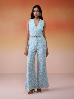 Gajra Gang - Bonjour Baegum Mint Georgette Embroidered Waistcoat and Pant (Set of 2)