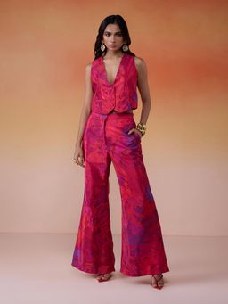 Gajra Gang - Bonjour Baegum Maroon Crepe Printed Waistcoat Pant Set