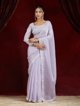 Kasee - Women Lavender Designer Pre-Draped Saree with Unstitched Blouse