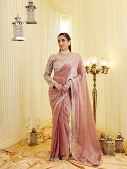 Kasee - Women Rust Pre-Drape Saree with Unstitched Blouse