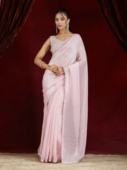 Kasee - Women Pink Silk Pre-Draped Saree with Unstitched Blouse