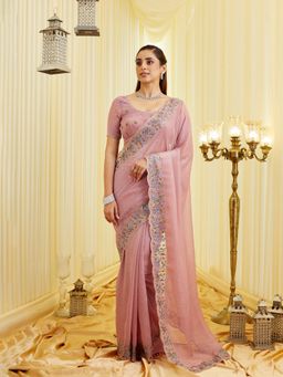 Kasee - Women Pink Embroidered Saree with Unstitched Blouse