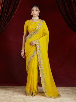 Kasee - Women Mustard Silk Saree with Unstitched Blouse