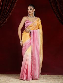 Kasee - Women Orange Ombre Organza Saree with Unstitched Blouse