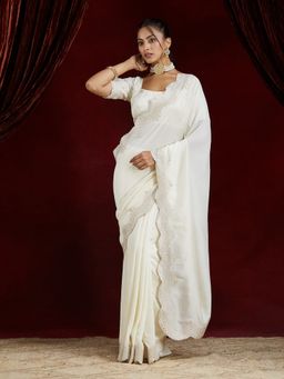Kasee - Women Cream Silk Cotton Blend Saree with Unstitched Blouse