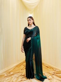Kasee - Women Silk Chiffon Stone Embellished Saree with Unstitched Blouse