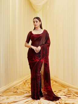 Kasee - Women Silk Chiffon Self Design and Embellished Saree with Unstitched Blouse