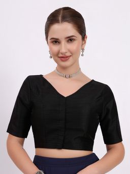 Thevasa - Women V-Neck Black Stitched Blouse