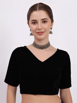 Thevasa - Women V-Neck Black Stitched Blouse