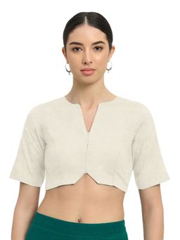 Thevasa - Women V-Neck Cream Stitched Blouse