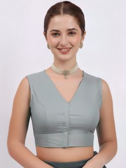 Thevasa - Women Greyish Blue Forever Classy Stitched Blouse