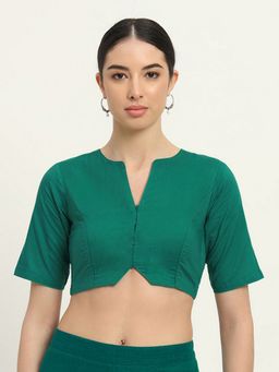 Thevasa - Women Round Neck Green Stitched Blouse
