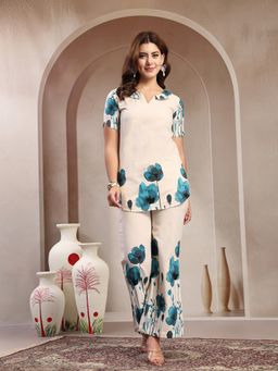 Indibelle - White Cotton Flex Daman Print Co-Ord Set
