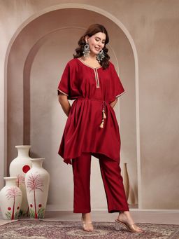 Indibelle - Solid Maroon Silk Blend Co-Ord Set