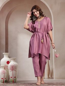 Indibelle - Solid Purple Silk Blend Co-Ord Set