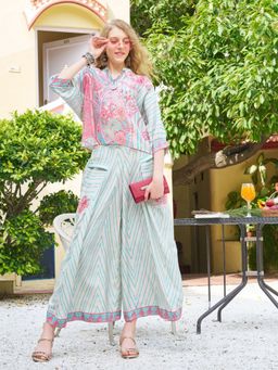 KAFTANIZE - Blue Printed with Beads Top with Palazzo