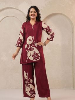 KAFTANIZE - Maroon Color Floral Printed Co-Ord Set