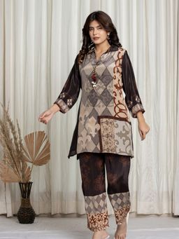 KAFTANIZE - Deep Brown Floral with Tassels Co-Ord Set