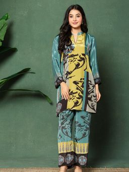 KAFTANIZE - Lime Yellow and Blue Abstract Printed Co-Ord Set