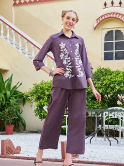 KAFTANIZE - Purple Floral Embroidered Co-Ord Set