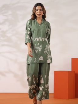 KAFTANIZE - Green Color Animal and Leaf Printed Co-Ord Set