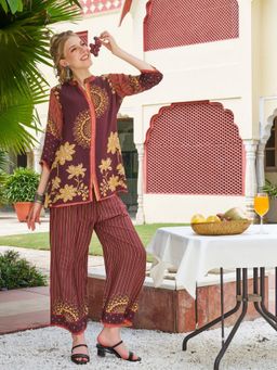 KAFTANIZE - Brown Color Floral Printed and Embroidered Co-Ord Set