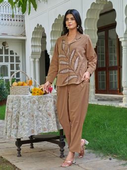 KAFTANIZE - Tan Color Floral Embroidered Co-Ord Set